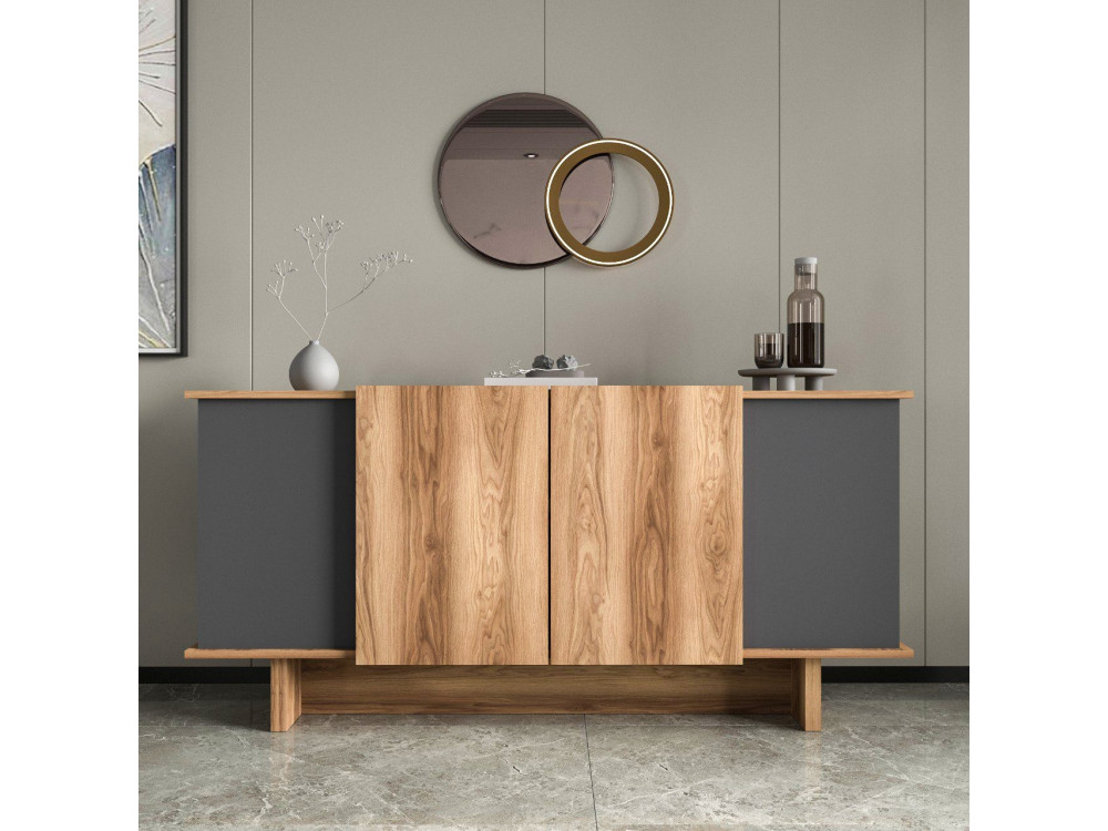 Diana" wooden sideboard - 180 x 40 x 81 cm - Charcoal grey