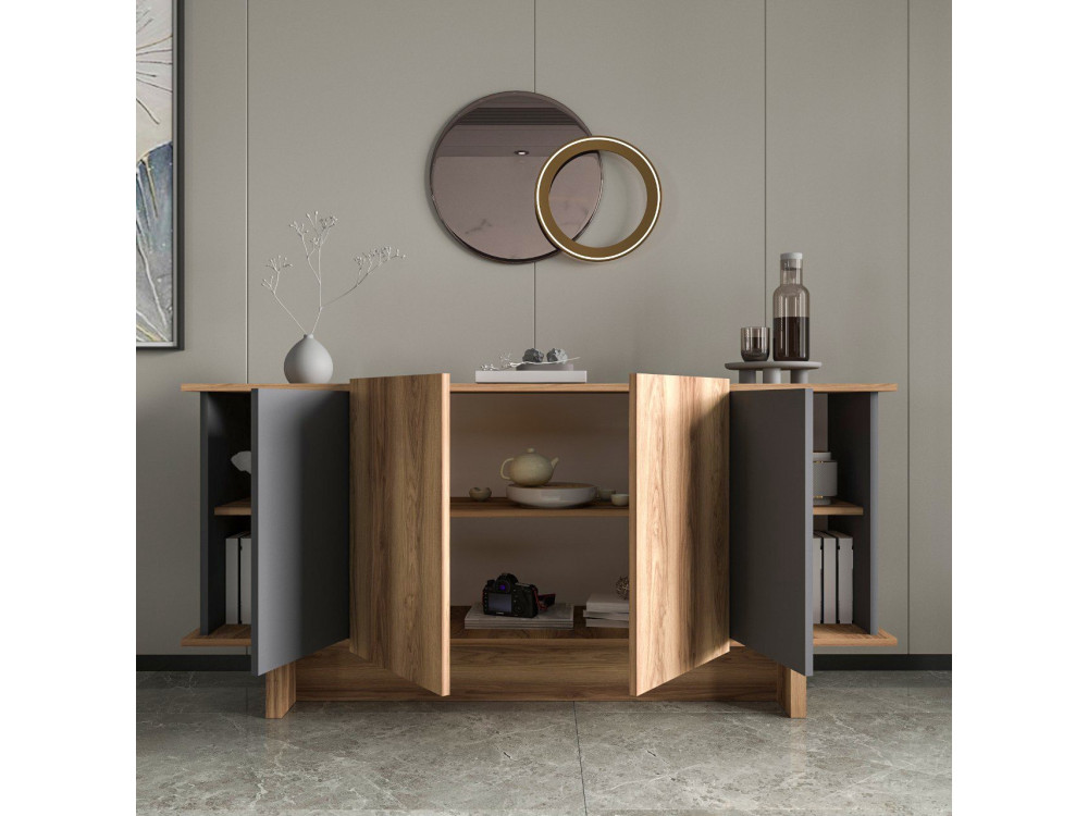 Diana" wooden sideboard - 180 x 40 x 81 cm - Charcoal grey