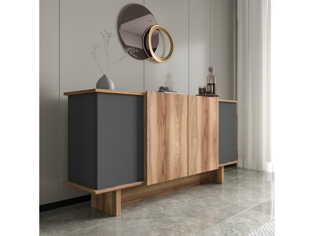 Diana" wooden sideboard - 180 x 40 x 81 cm - Charcoal grey