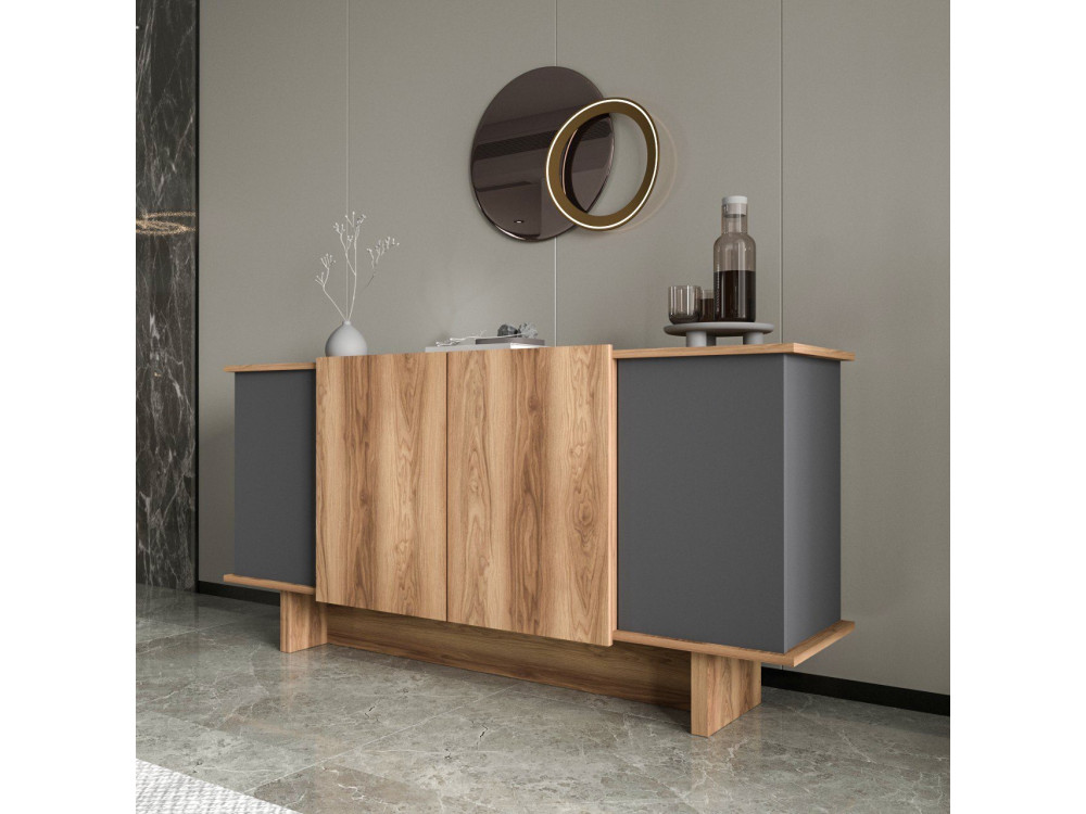 Diana" wooden sideboard - 180 x 40 x 81 cm - Charcoal grey