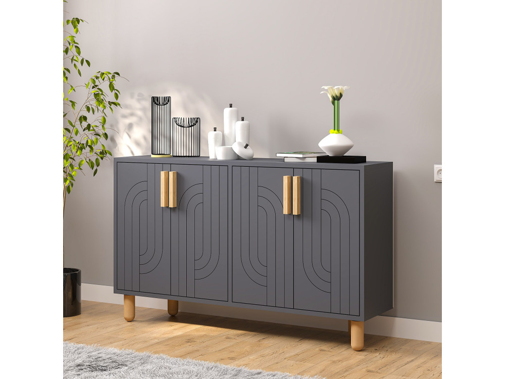 Rodney" wooden sideboard - 120 x 30 x 74 cm - Charcoal grey
