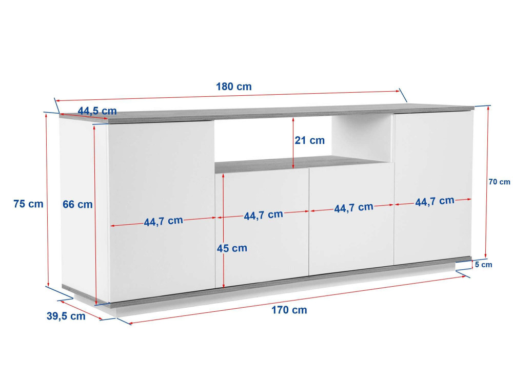 Arista" wooden sideboard - 180 x 44 x 75 cm - White