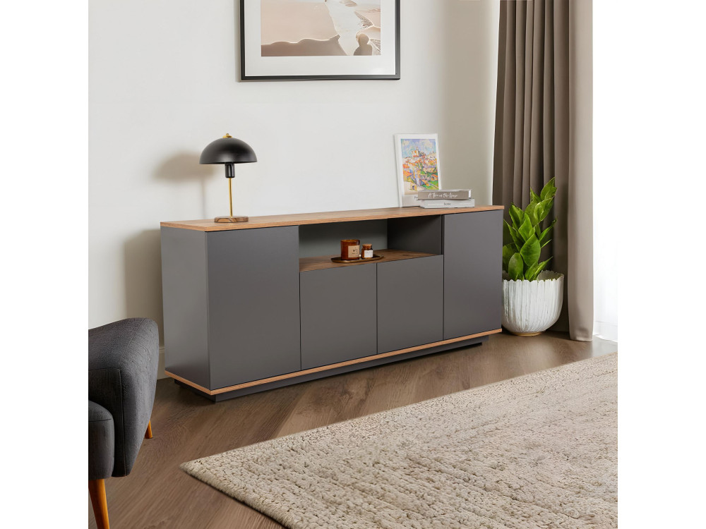 Arista" wooden sideboard - 180 x 44 x 75 cm - Charcoal grey