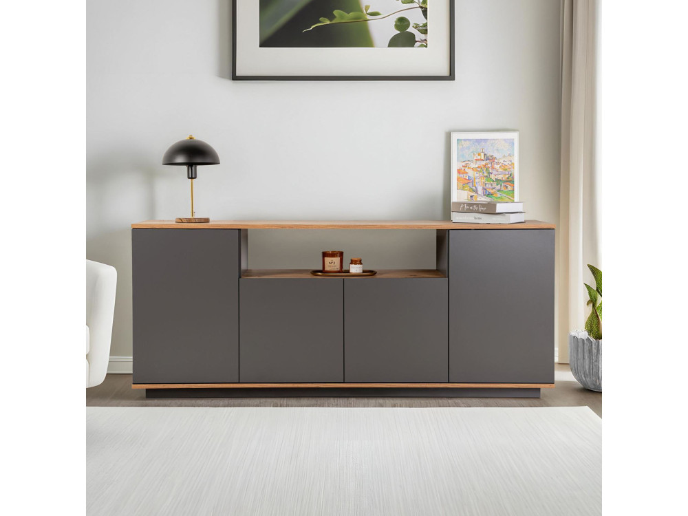 Arista" wooden sideboard - 180 x 44 x 75 cm - Charcoal grey