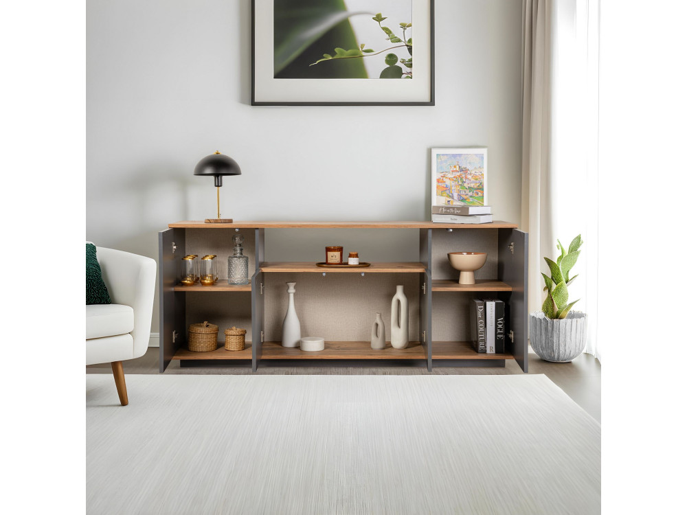 Arista" wooden sideboard - 180 x 44 x 75 cm - Charcoal grey