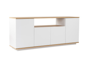 Arista" wooden sideboard - 180 x 44.5 x 75 cm - White / Cadiz Oak