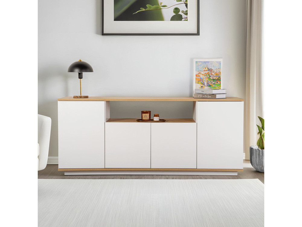 Arista" wooden sideboard - 180 x 44.5 x 75 cm - White / Cadiz Oak