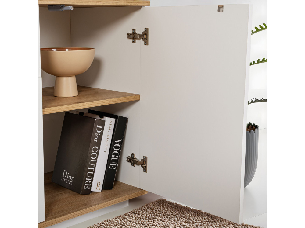 Arista" wooden sideboard - 180 x 44.5 x 75 cm - White / Cadiz Oak