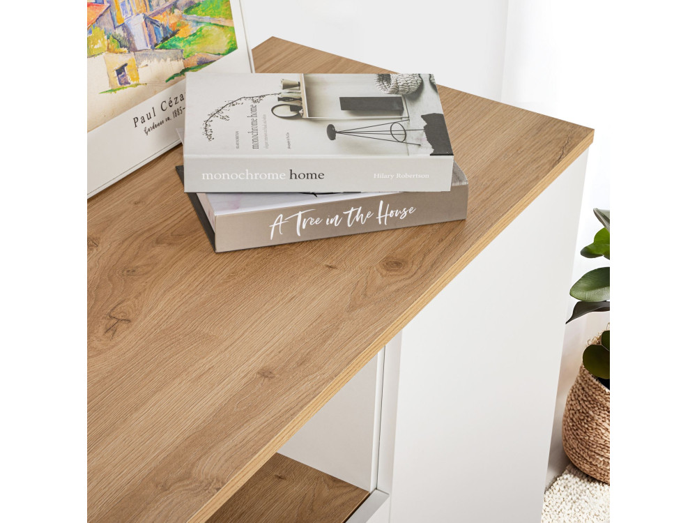 Arista" wooden sideboard - 180 x 44.5 x 75 cm - White / Cadiz Oak