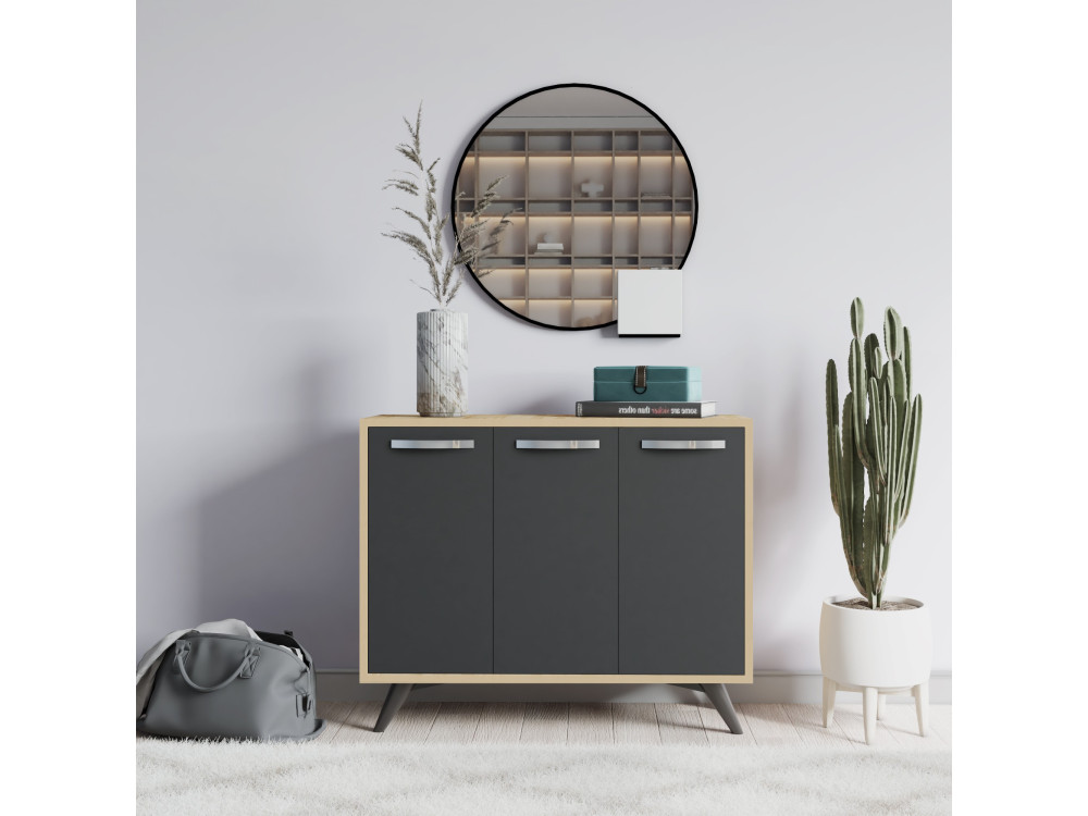 Piffa" wooden sideboard - 100 x 35 x 82 cm - Charcoal grey