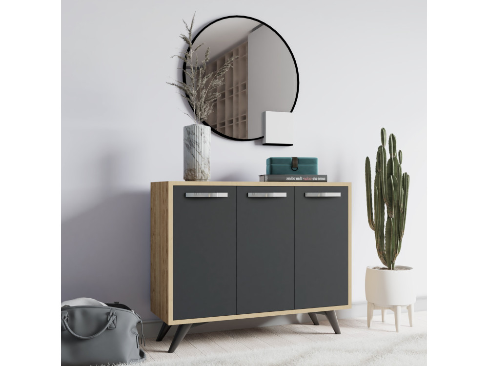 Piffa" wooden sideboard - 100 x 35 x 82 cm - Charcoal grey
