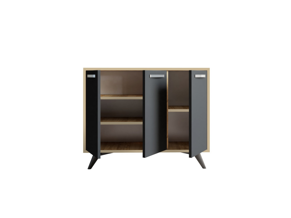 Piffa" wooden sideboard - 100 x 35 x 82 cm - Charcoal grey