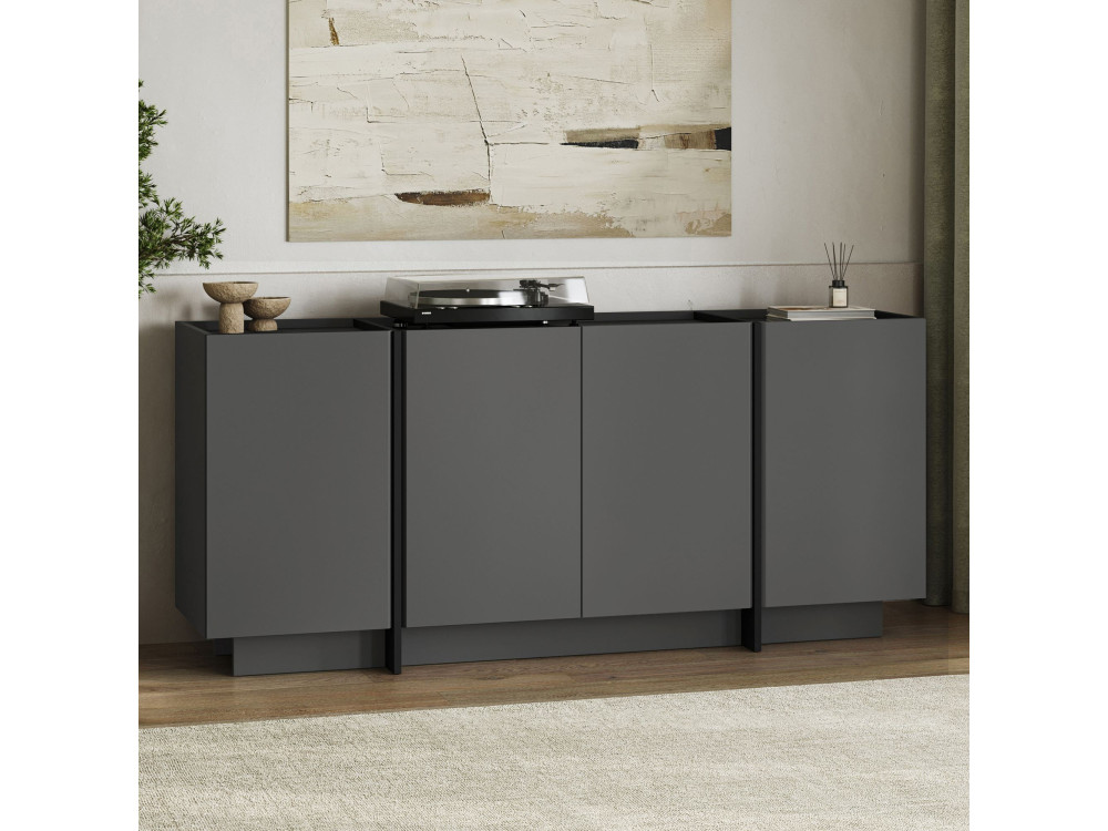 Dorma" wooden sideboard - 180 x 45 x 80 cm - Anthracite / Black