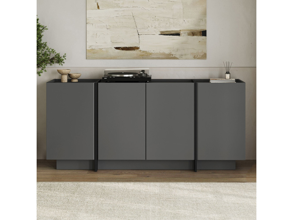 Dorma" wooden sideboard - 180 x 45 x 80 cm - Anthracite / Black