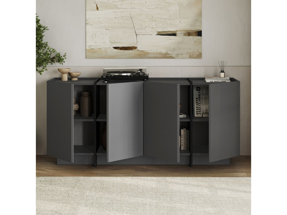Dorma" wooden sideboard - 180 x 45 x 80 cm - Anthracite / Black