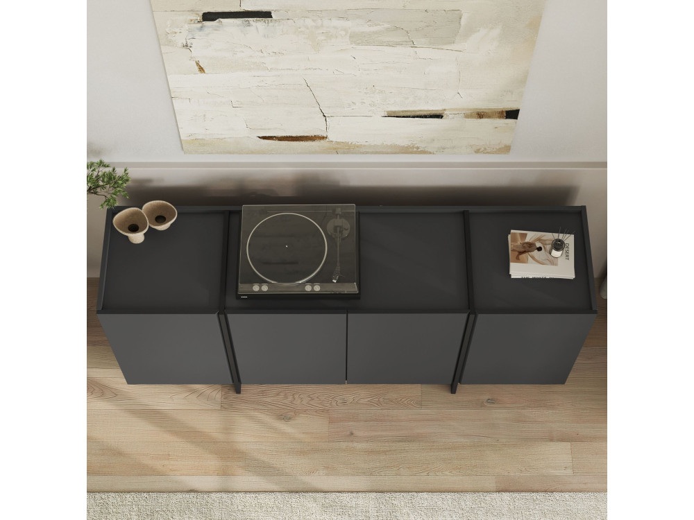 Dorma" wooden sideboard - 180 x 45 x 80 cm - Anthracite / Black