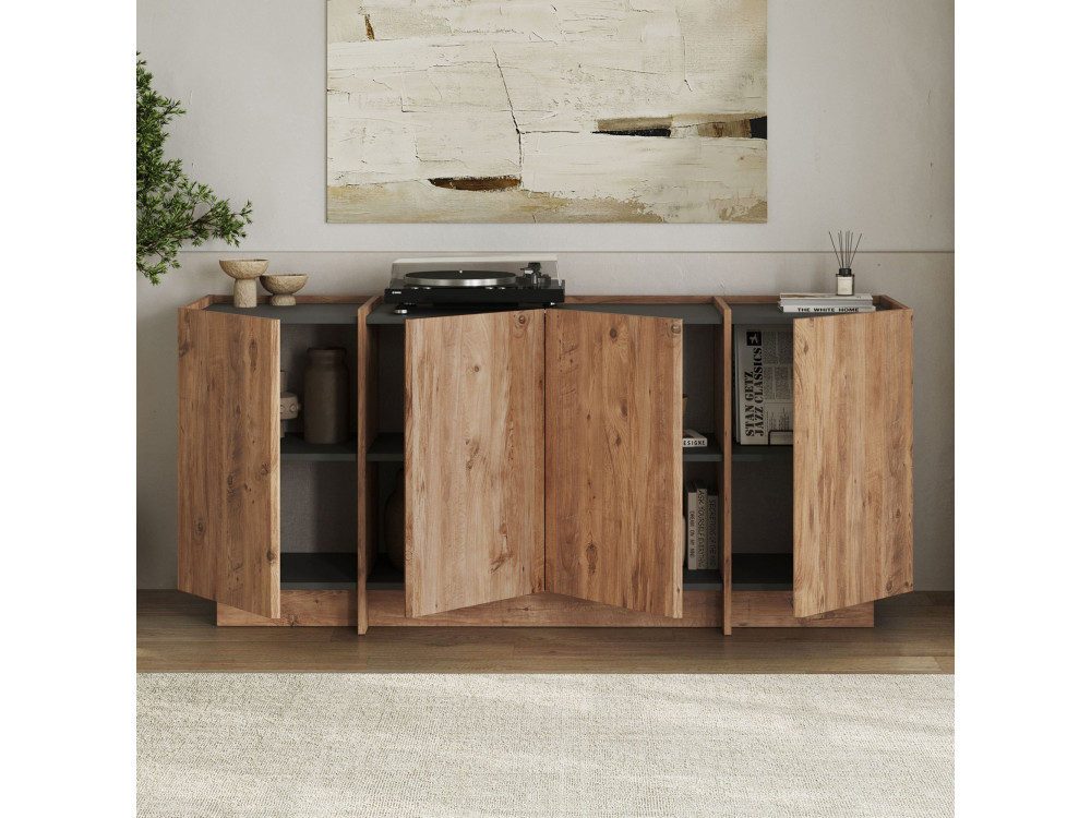 Dorma" wooden sideboard - 180 x 45 x 80 cm - Atlantic Pine / Anthracite