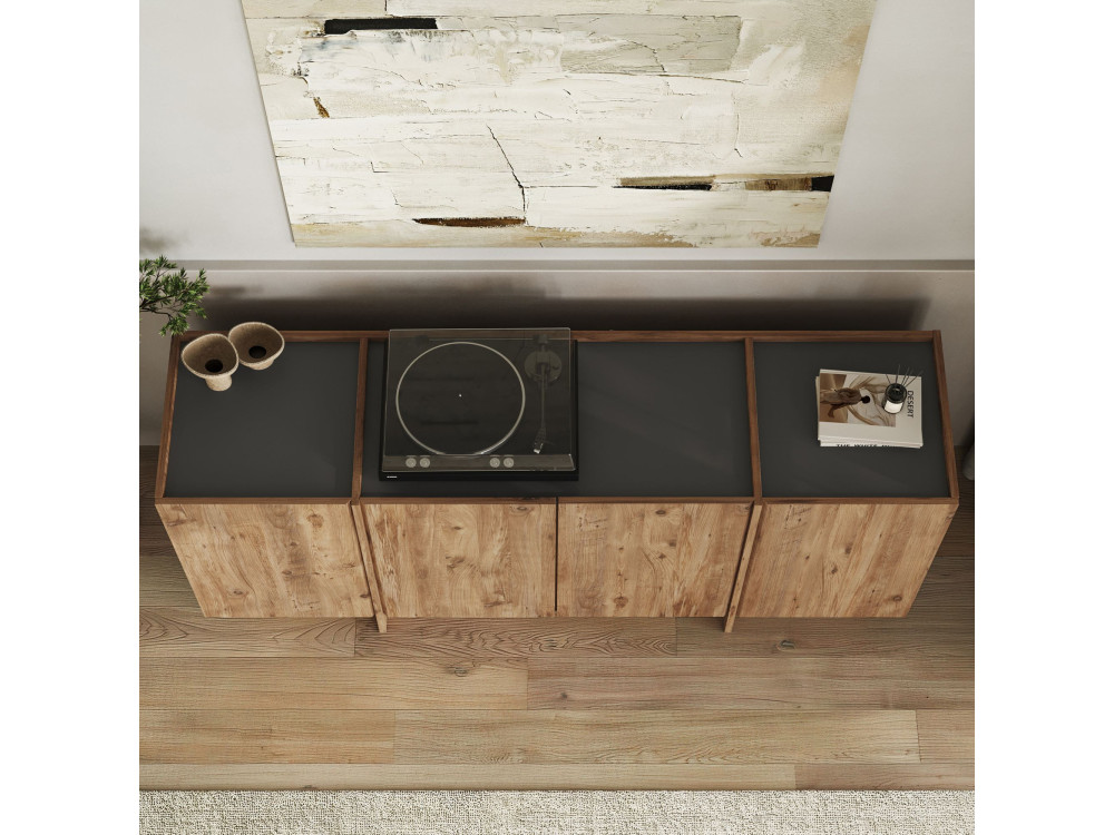 Dorma" wooden sideboard - 180 x 45 x 80 cm - Atlantic Pine / Anthracite