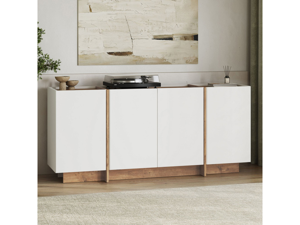 Dorma" wooden sideboard - 180 x 45 x 80 cm - White / Atlantic Pine