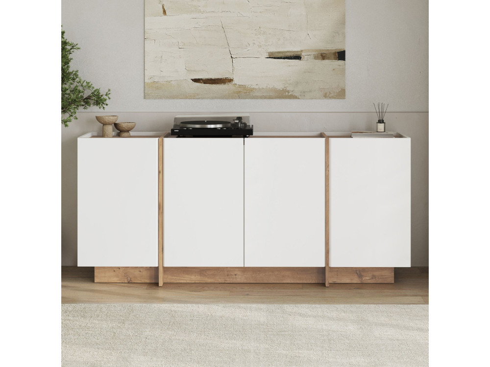 Dorma" wooden sideboard - 180 x 45 x 80 cm - White / Atlantic Pine