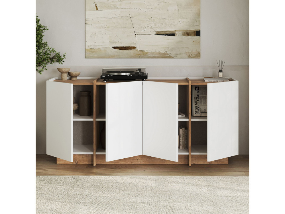 Dorma" wooden sideboard - 180 x 45 x 80 cm - White / Atlantic Pine
