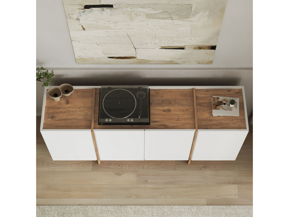 Dorma" wooden sideboard - 180 x 45 x 80 cm - White / Atlantic Pine