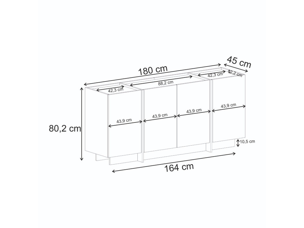 Dorma" wooden sideboard - 180 x 45 x 80 cm - White / Atlantic Pine