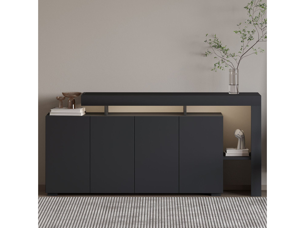 Beliz" wooden sideboard - 170 x 35 x 80 cm - Anthracite