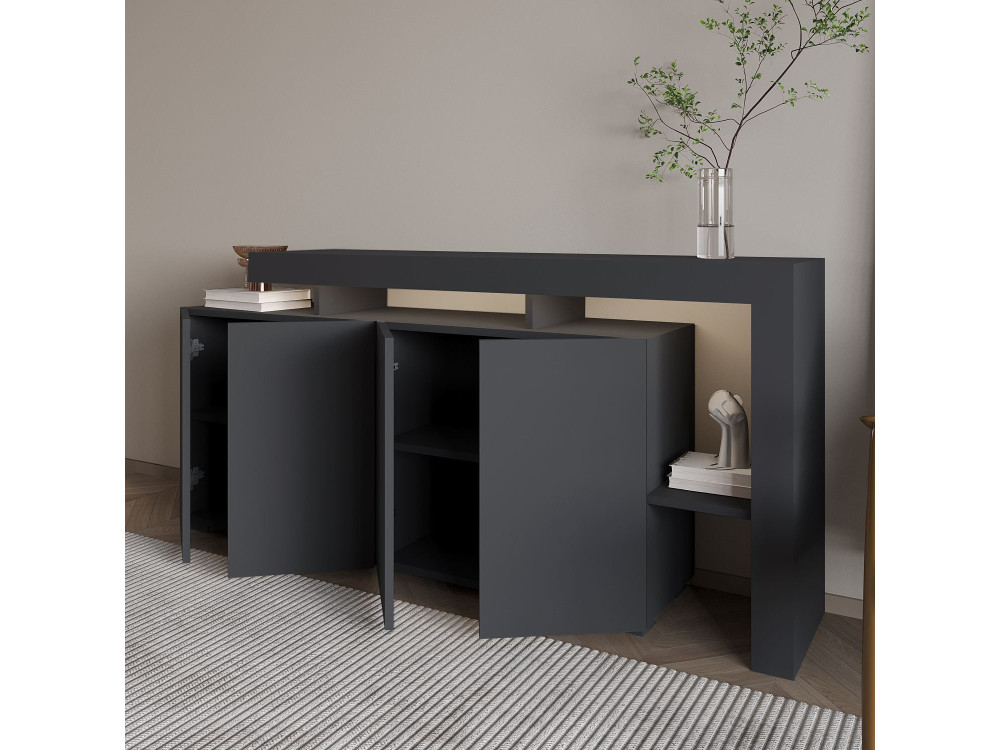 Beliz" wooden sideboard - 170 x 35 x 80 cm - Anthracite