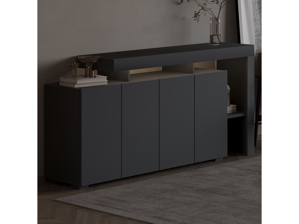 Beliz" wooden sideboard - 170 x 35 x 80 cm - Anthracite