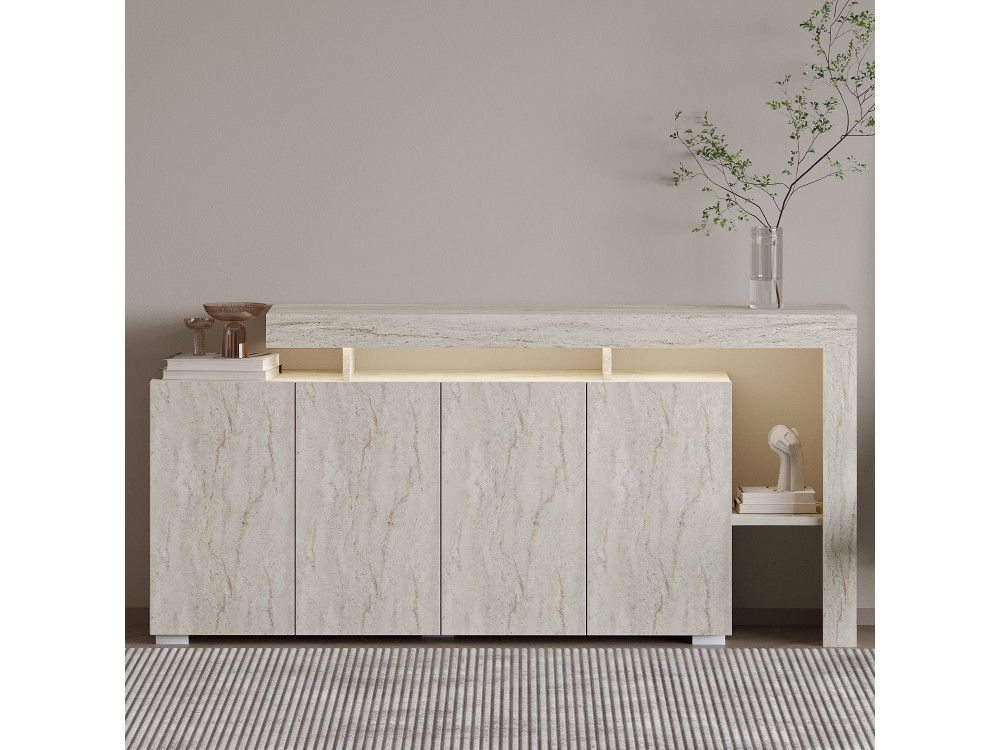 Beliz" wooden sideboard - 170 x 35 x 80 cm - Travertine