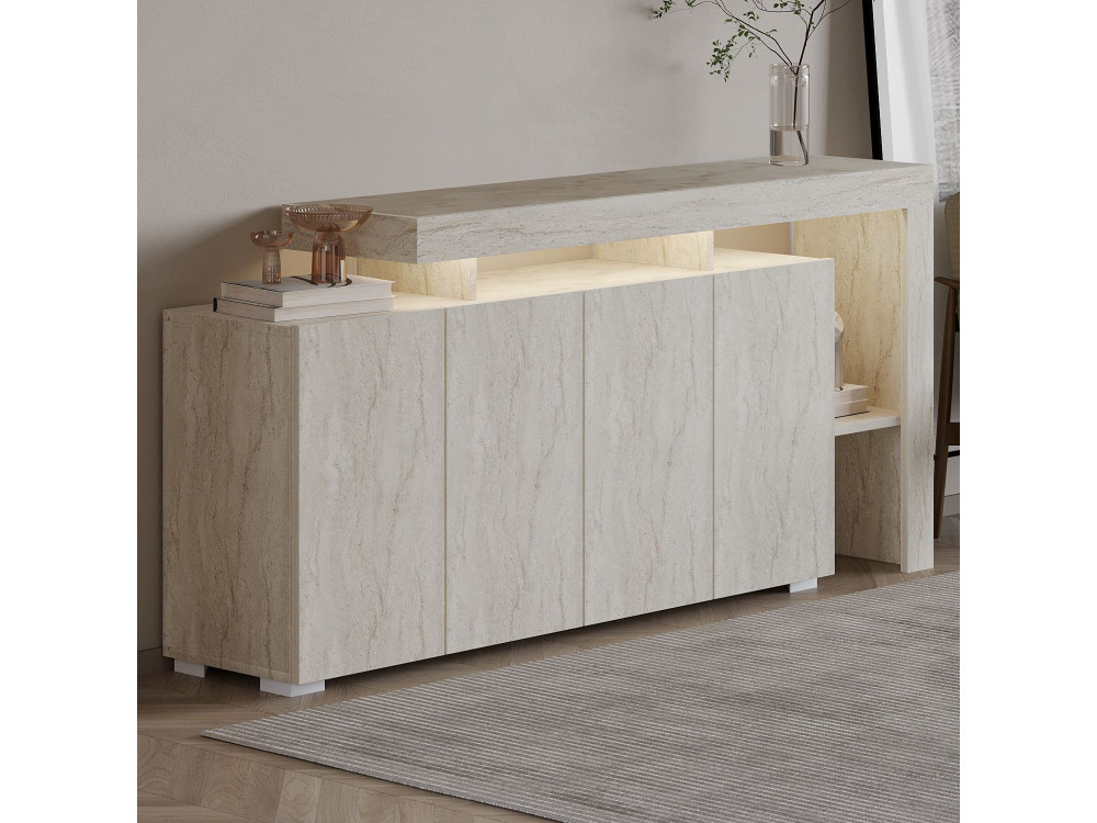 Beliz" wooden sideboard - 170 x 35 x 80 cm - Travertine