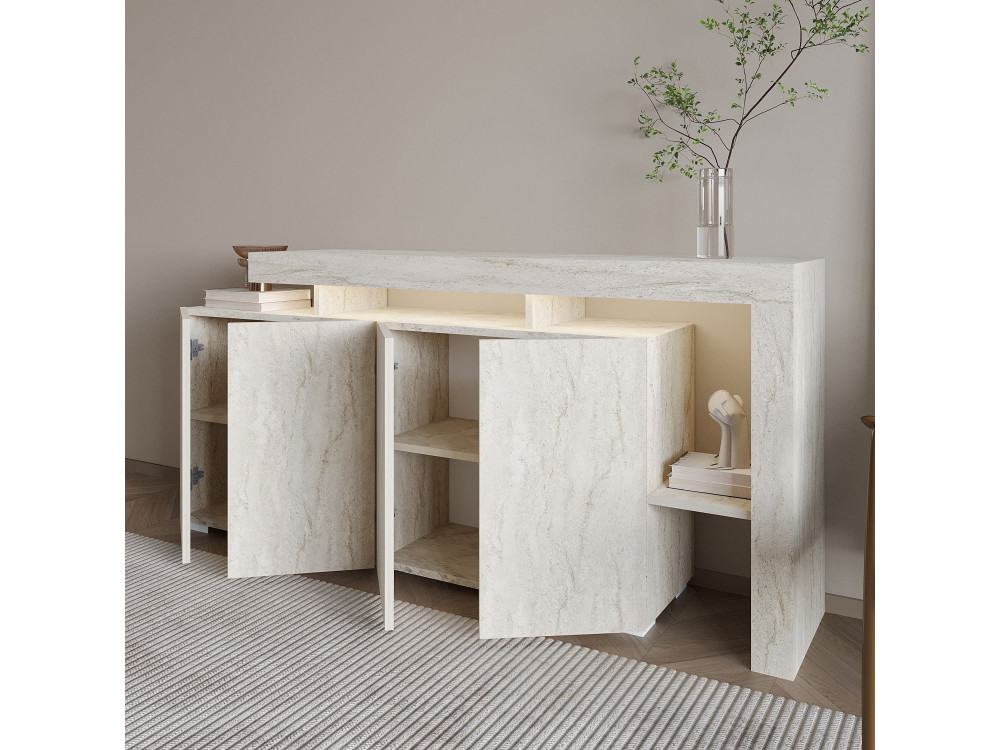Beliz" wooden sideboard - 170 x 35 x 80 cm - Travertine
