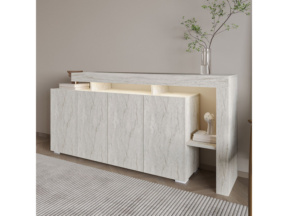 Beliz" wooden sideboard - 170 x 35 x 80 cm - Travertine