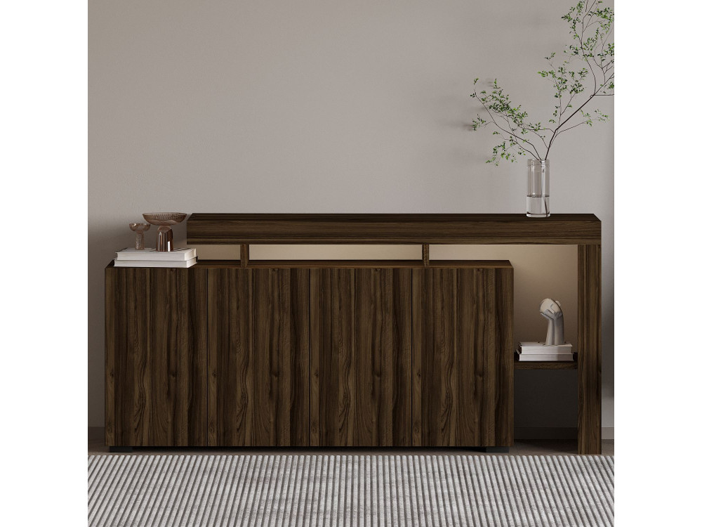 Beliz" wooden sideboard - 170 x 35 x 80 cm - Walnut