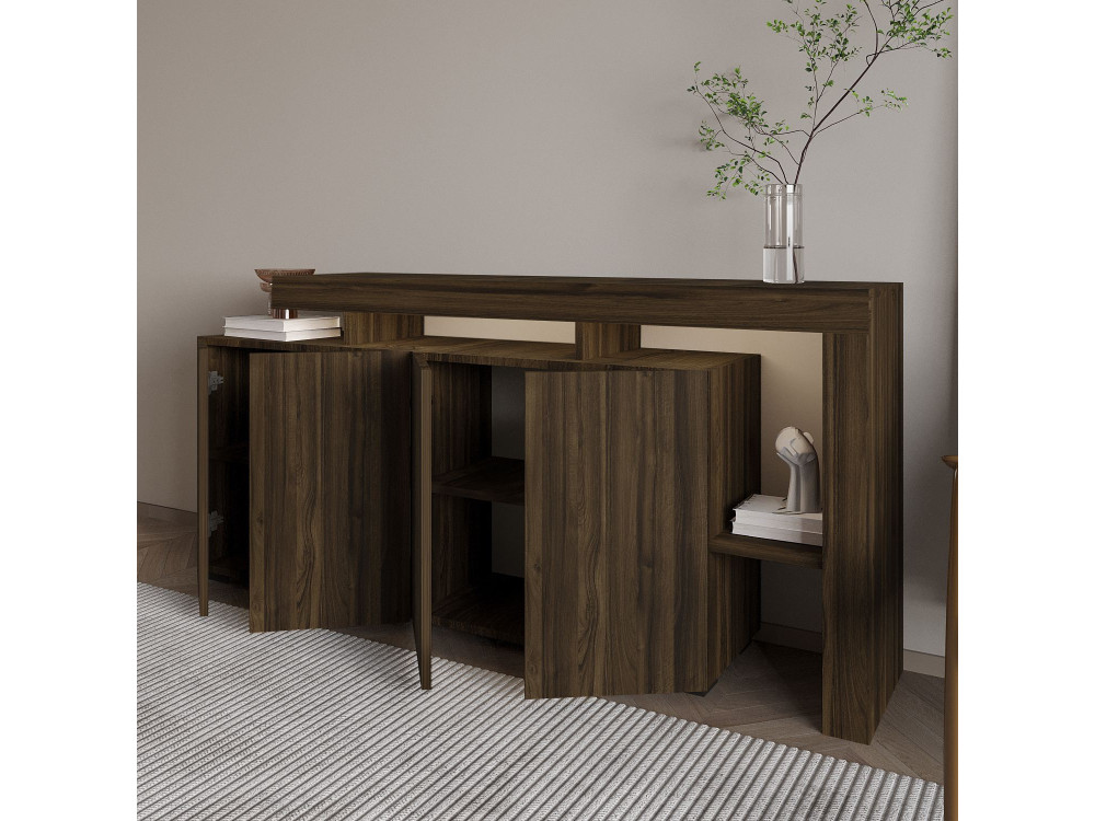 Beliz" wooden sideboard - 170 x 35 x 80 cm - Walnut