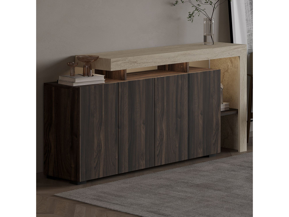 Beliz" wooden sideboard - 170 x 35 x 80 cm - Travertine / Walnut