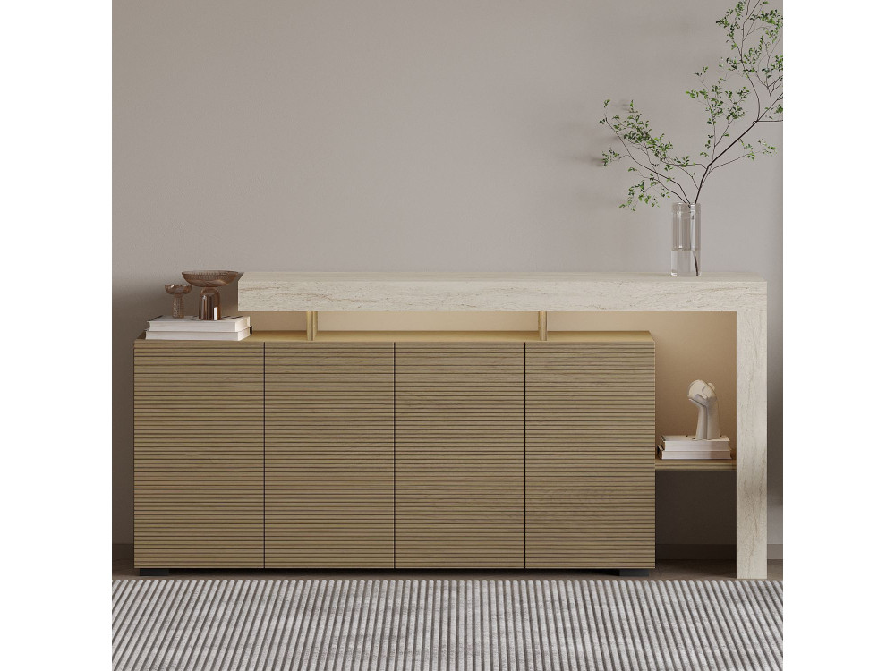 Beliz" wooden sideboard - 170 x 35 x 80 cm - Travertine / Warm Oak