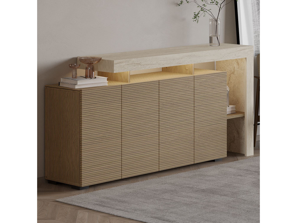 Beliz" wooden sideboard - 170 x 35 x 80 cm - Travertine / Warm Oak