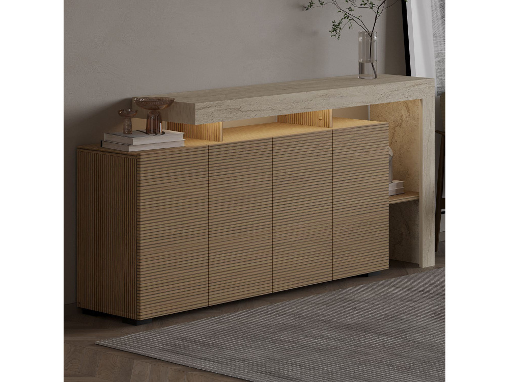 Beliz" wooden sideboard - 170 x 35 x 80 cm - Travertine / Warm Oak