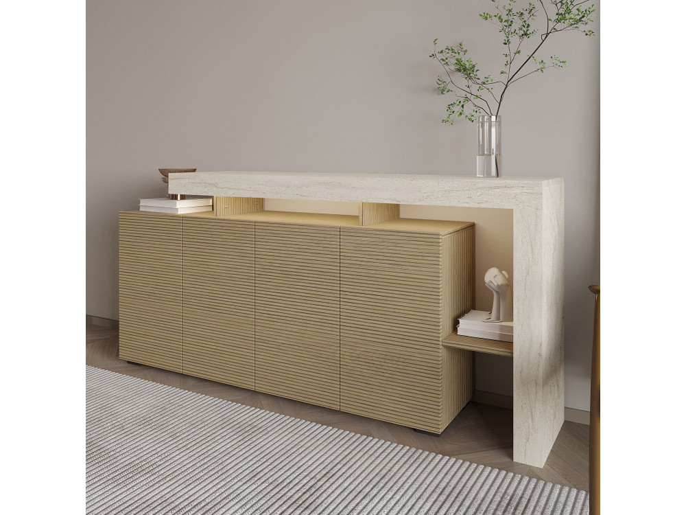 Beliz" wooden sideboard - 170 x 35 x 80 cm - Travertine / Warm Oak