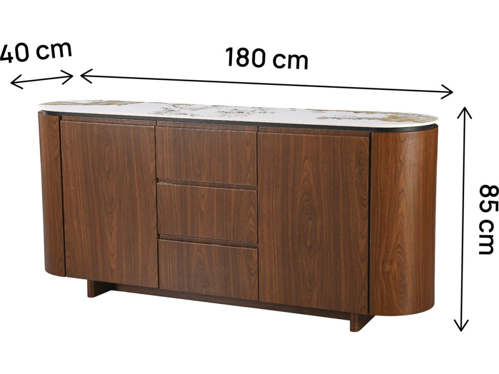 Stonea" wooden sideboard with ceramic top - 180 x 40 x 85 cm - Brown