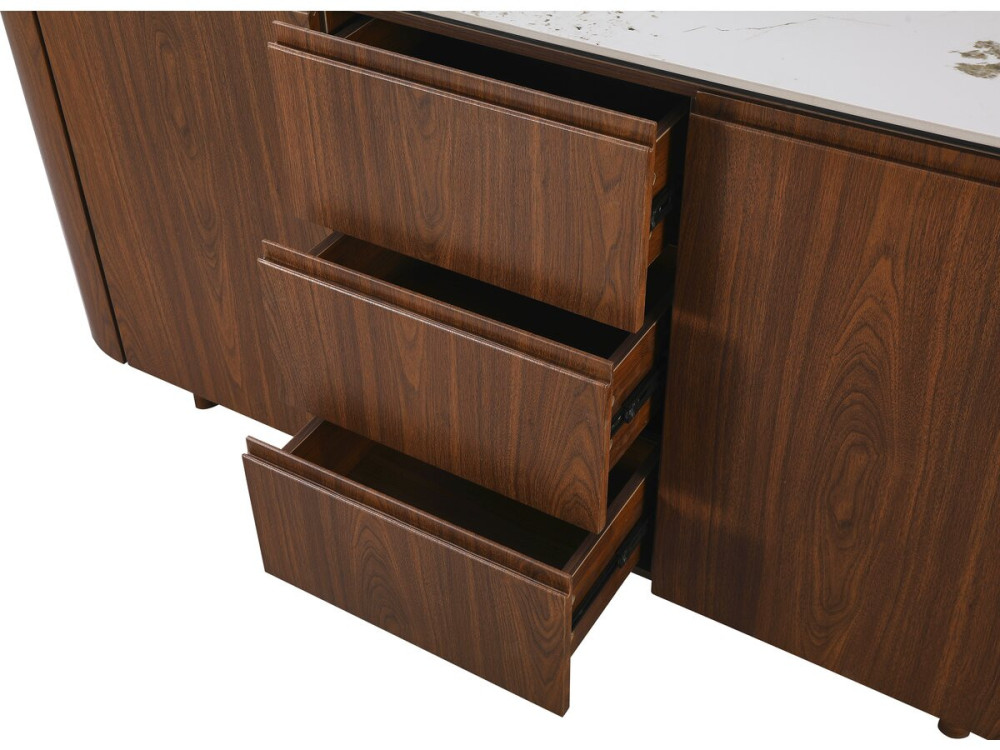 Stonea" wooden sideboard with ceramic top - 180 x 40 x 85 cm - Brown