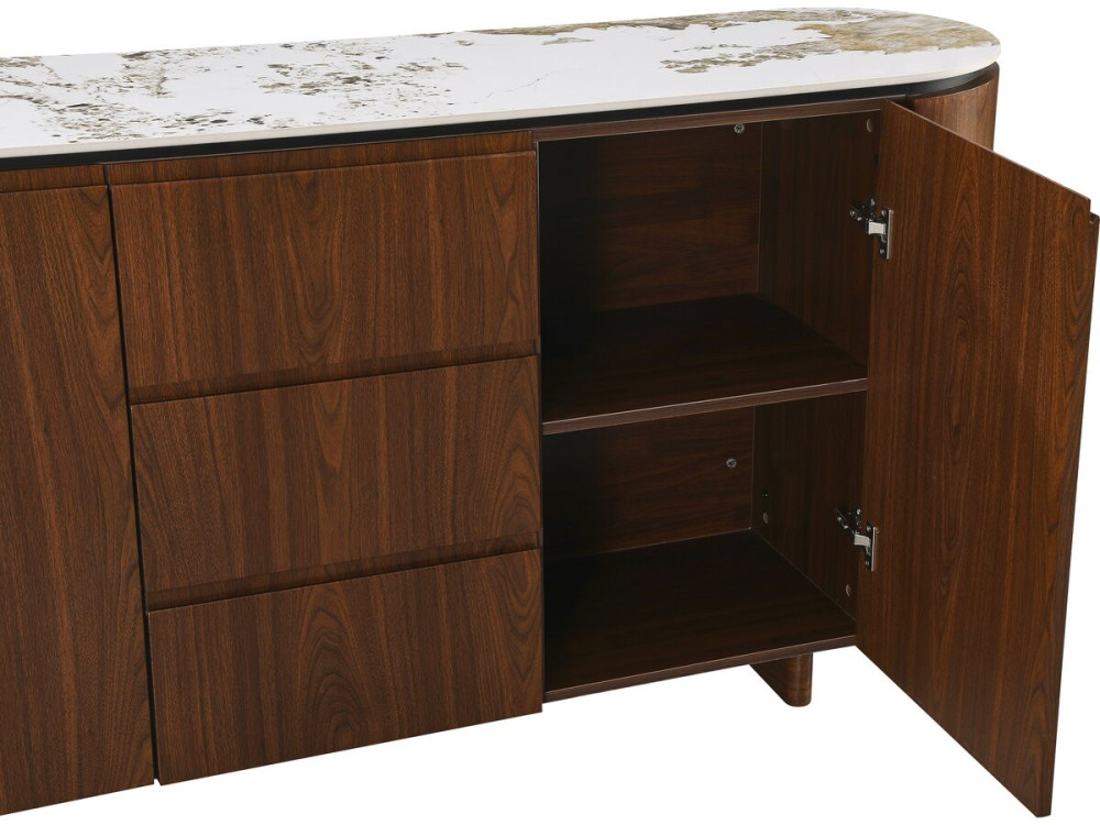Stonea" wooden sideboard with ceramic top - 180 x 40 x 85 cm - Brown