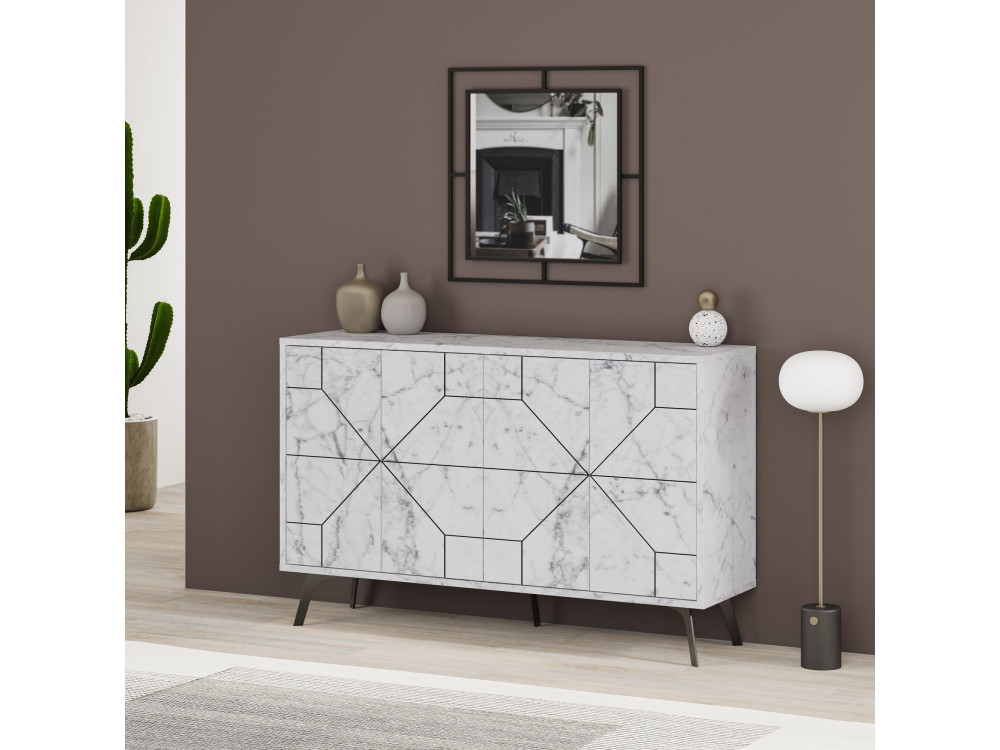 Dune" wooden sideboard - 123 x 35 x 62 cm - Marbled white