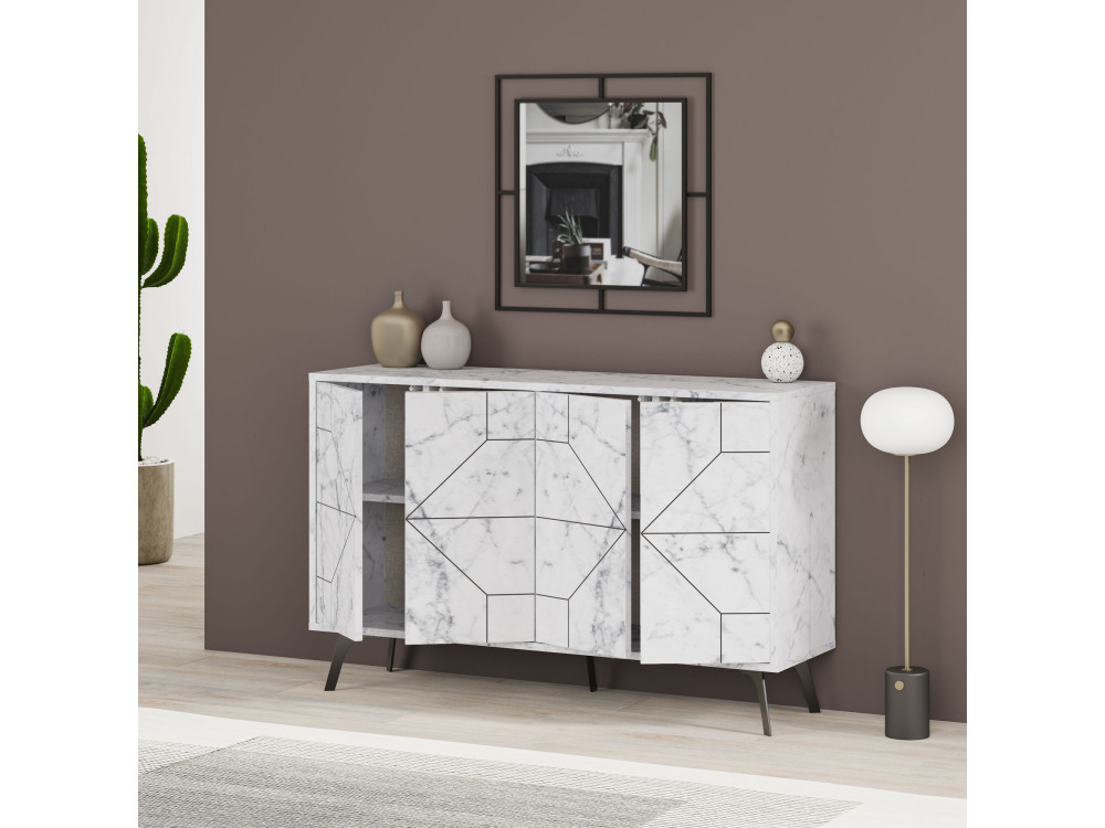 Dune" wooden sideboard - 123 x 35 x 62 cm - Marbled white