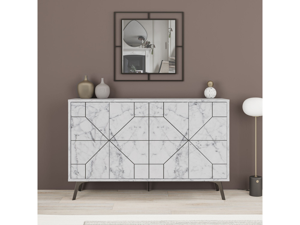 Dune" wooden sideboard - 123 x 35 x 62 cm - Marbled white