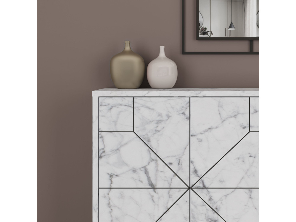 Dune" wooden sideboard - 123 x 35 x 62 cm - Marbled white