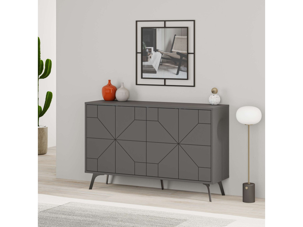 Dune" wooden sideboard - 123 x 35 x 62 cm - Charcoal grey