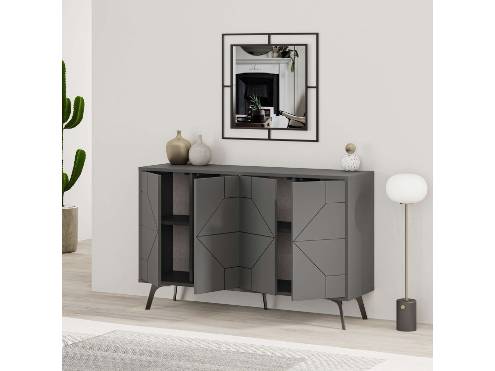 Dune" wooden sideboard - 123 x 35 x 62 cm - Charcoal grey